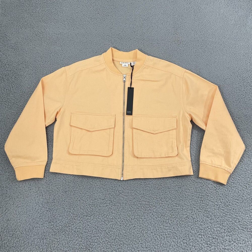 Nicole Miller Cropped Bomber‎ Jacket Women M Orange Utility Full Zip NWT